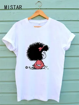 Toda Mafalda Roztomilý Kreslený t shirt ženy Harajuku list tlač Krátky Rukáv fashion Kawaii Tvorivosti Bežné Dievča Streetwear Topy