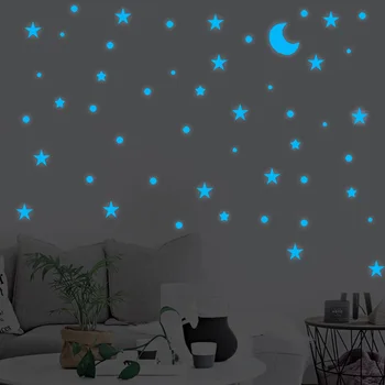 Tofok 205pcs/set Modro Svietiace Hviezdy Dot Mesiac DIY Stenu, Nálepky, Obývacia Izba, detská Izba Fluorescenčné Domáce Dekorácie Žiariť v Tme