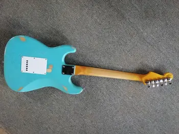 Top kvalita FPST-1019 starožitné Urobiť Staré modrá farba pevné telo biely pickguard rosewood hmatník elektrická gitara, doprava Zdarma