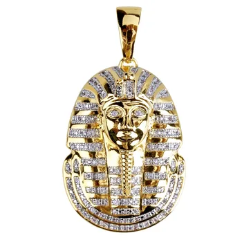 TOPGRILLZ Hip Hop Šperky Ľadový Von Zlatá Farba Á Micro Pave CZ Kameň Egyptský Faraón Prívesok Náhrdelník Tri Reťazca 24 V