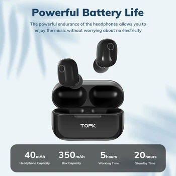 TOPK T12 Wireless Bluetooth Slúchadlá V5.0 Touch Ovládania Slúchadlá Slúchadlá 3D Stereo Gaming Športové Headset s 350mAh batérie