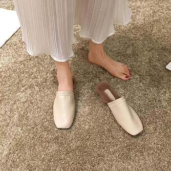Topánky dámske papuče 2019 nové jeseň vonkajšie módne ploché plyšové retro nízkom podpätku topánky Tkaných