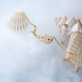 TOYOOSKY S925 Strieborný Náhrdelník Crystal Rybie Kosti Sladké In Krátke Morských Clavicle Reťazca Náhrdelník Šperky pre Ženy