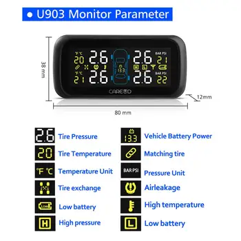 TPMS Solárne Auto Tlaku v Pneumatikách Alarm Monitor Vnútorný Systém Pneumatiky Snímač LCD Displej Real-time Monitoring Auto Alarm Systém