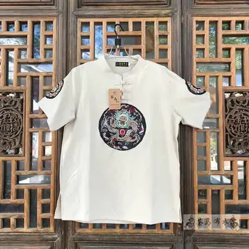 Tradičný Čínsky Štýl, Výšivky Voľné Blúzky, Fanfu Oblečenie Mužov Vintage Príchuť Vyhovovali Orientálna T Shirt Kung Fu Tee Topy Oblečenie