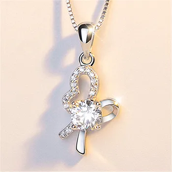 Trendy 925 Sterling Silver Náhrdelník Pre Ženy Šperky Bright Crystal Prívesok Motýľ Náhrdelník Dievča Reťazca Clavicle Príslušenstvo