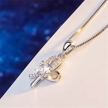 Trendy 925 Sterling Silver Náhrdelník Pre Ženy Šperky Bright Crystal Prívesok Motýľ Náhrdelník Dievča Reťazca Clavicle Príslušenstvo