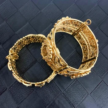 Trendy arabčina Svadobné Šperky, Prívesky Strane Otvorená Manžeta Zlaté Náramky pre Ženy Duté Kovové Prívesky s Lucky Charms Šperky