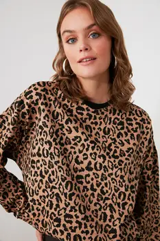 Trendyol Leopard Zdobené Základné Pletené Mikina TWOAW21SW1460