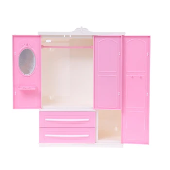 Tri-dvere Ružová Moderná šatníková Skriňa Nábytok pre Bábiky Oblečenie, Doplnky, Hračky