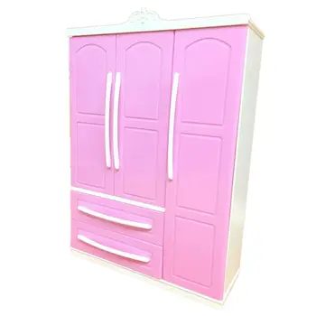 Tri-dvere Ružová Moderný Šatník Hrať sada pre Barbi Nábytok Môžete Dať Topánky K1MA