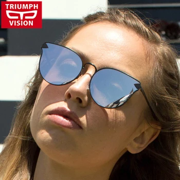 TRIUMF VISION Ružová Zrkadlo Cat Eye slnečné Okuliare Ženy, Nové Módne Odtiene Slnečné Okuliare pre Ženy Kovové Oculos Feminino