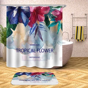 Tropických Rastlín Sprchový Záves Kvety, Listy Nepremokavé Vaňa Závesy pre Kúpeľni Vaňa na Kúpanie Kryt Veľké Široké 12pcs Háčiky