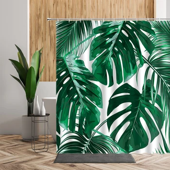Tropických Rastlín Sprchový Záves Nastaviť Zelené Palmové Listy, Kvet, Strom, Les Vytlačené Kúpeľňa Decor Nepremokavé Polyesterové Vaňa Záclony