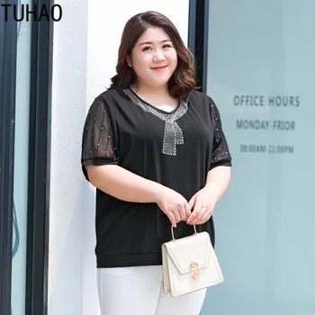 TUHAO Elegantné Office Lady, Blúzky, Plus Veľkosti 6XL 5XL 4XL 3XL v Strednom veku dámske Čierne Tričko Blúzky Veľké Veľkosti Módne Topy WM65