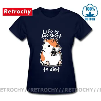 Tuk Škrečkov T Shirt Ženy Vtipný nápad Dizajn Život je príliš krátky, aby strava Vtip T-shirt dievčatá zviera Tlače, krátky rukáv, o-neck Tričko