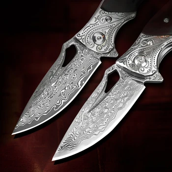 TURENZ-Skladací Nôž 2.8 v Damasku Ocele, Drevená Rukoväť výchovy k DEMOKRATICKÉMU občianstvu Lov Nástroj Kompaktný, Ľahký Taktické Vreckové Nože s Plášťom