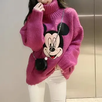 Turtleneck Mickey Mouse Svetre Nové Disney Long Sleeve Topy Bežné Office Lady Žena Svetre Biela Kórejský Štýl Ženy Sveter