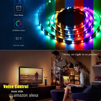 Tuya Smart Home 5050 RGB 300 10M LED Svetelné Pásy Flexibilné Farebné RGB Pás Svetla Pracuje s Alexa Echo Google APP Control