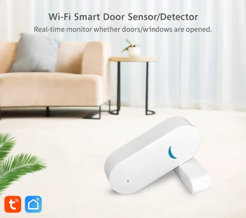 Tuya Smart WiFi Senzor Dverí Dvere Otvorené / Zatvorené Detektory Wifi domáci Alarm Kompatibilný So Alexa Domovská stránka Google Tuya APLIKÁCIE Smart Home