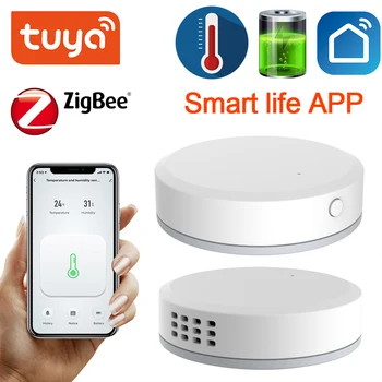 Tuya ZigBee Mini Teploty Vlhkosti Snímač vstavanú Batériu Inteligentný Život APLIKÁCIE Smart Home Building Automation LCD Displej