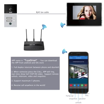 TuyaSmart App Remote Unlock WiFi Video Komunikačný Systém IP Video dverového Telefónu Kód Klávesnica+RFID Karty+Odtlačkov prstov Home Access Control