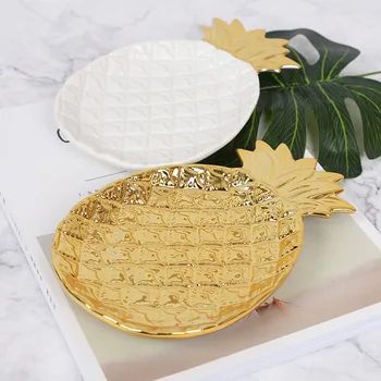 Tvorivé Keramické Ananás Leaf Skladovanie Zásobník Doska Nordic Zlaté Kozmetické Šperky Drobnosti Skladovanie Domáce Dekorácie Organizátor
