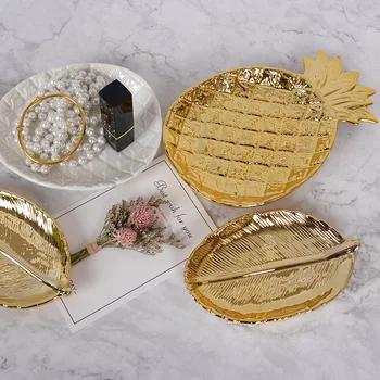 Tvorivé Keramické Ananás Leaf Skladovanie Zásobník Doska Nordic Zlaté Kozmetické Šperky Drobnosti Skladovanie Domáce Dekorácie Organizátor