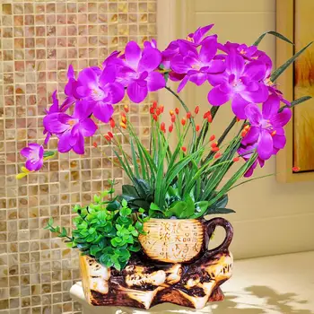 Tvorivé Keramické Vázy Phalaenopsis Umelý Kvet Nastaviť Motýľ Orchidea Falošné Kvet Usporiadanie Home Office Desktop Ozdoby