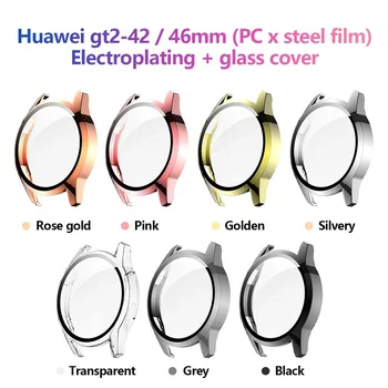 Tvrdené Sklo+Prípade Huawei sledovať GT2 42mm 46 mm kryt Screen protector Nárazníka Rám pre huawei gt 2 46 mm PC Matný Ťažké Prípady
