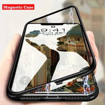 Tvrdené Sklo Zadný Kryt Magnetické Adsorpcie puzdro Pre iPhone 12 11 Pro Jasné, Kovové Magnet Kryt Pre iPhone XS MAX X XR 7 8 Plus