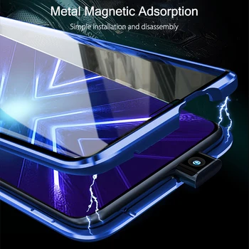 Tvrdé puzdro Pre Huawei Honor 9X Globálne Prípade Dvojité Bočné Tvrdeného Skla, Magnetické Zadný Kryt Na Huawei Y9 Prime 2019 P Smart Prípade Z