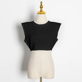 TWOTWINSTYLE Minimalistický Ženy T-shirt O Krk Sleevelesss Bežné Krátke Tričko Pre Ženy-Móda, Oblečenie 2020 Jar Leto Nové