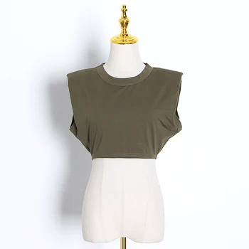 TWOTWINSTYLE Minimalistický Ženy T-shirt O Krk Sleevelesss Bežné Krátke Tričko Pre Ženy-Móda, Oblečenie 2020 Jar Leto Nové