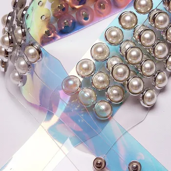 TWOTWINSTYLE Perly Pás Ženský Diamanty Patchwork Transparentné Široké Pásy Letné Módy Harajuku Cummerbunds Príslušenstvo 2020