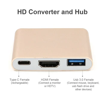 Typ-C Adaptér kompatibilný s HDMI Samec Samica USB C Prevodník s 3 Porty 3 V 1 Káblov Hub Adaptér pre Notebook PC Tablety TV