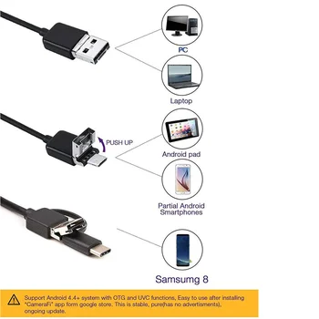 TYP C Mini USB Endoskop Fotoaparát 7mm 2 m 1m 1,5 m Flexibilné Pevný Kábel Had Borescope Inšpekcie Kamera pre Android Smartphone PC