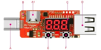 Typ-C PD3.0 Digitálny Voltmeter Ammeter Tester Nástroja Automatické Rýchle Nabitie Spúšť Rada