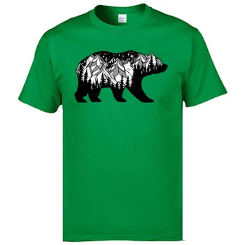 Túlavé topánky Medveď T-Shirt pre Mužov Mountain Forest Hill Noc Krajiny Medveď Tričko Bavlna Camiseta Modrá Dospelých Topy & Tees