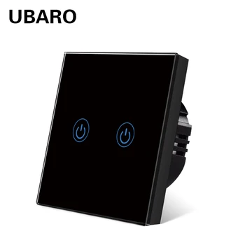 UBARO EU/UK AC100-240V Tvrdeného Krištáľové Sklo Panel Nástenné Svietidlo Dotykový Spínač Schakelaar Interruptor Tactil Svetlo Na Off switches