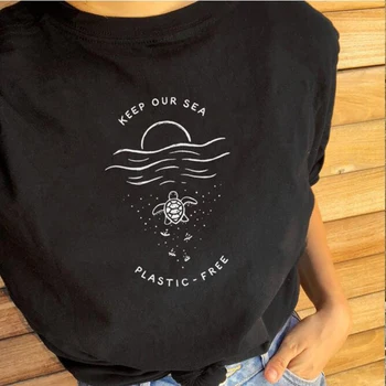 Udržať Naše More Plastové Voľný T-shirt Ženy Estetické Graphic Tee Chrániť životné Prostredie Bavlna Krátky Rukáv T shirt Topy Drop Shipping