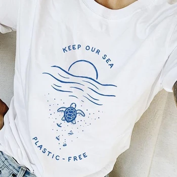 Udržať Naše More Plastové Voľný T-shirt Ženy Estetické Graphic Tee Chrániť životné Prostredie Bavlny s Krátkym Rukávom Letné Módne Tričko Topy