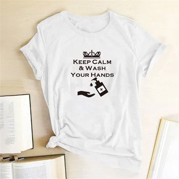 Udržať Pokoj Umyť Ruky List Vytlačiť T-shirts Ženy Košele Príležitostné Voľné Tričko Femme Košele pre Ženy topy Mujer Camisetas