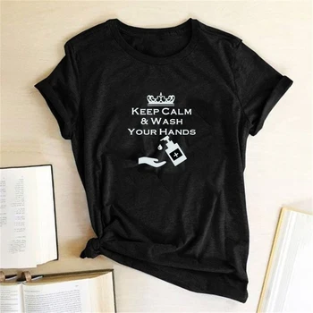 Udržať Pokoj Umyť Ruky List Vytlačiť T-shirts Ženy Košele Príležitostné Voľné Tričko Femme Košele pre Ženy topy Mujer Camisetas
