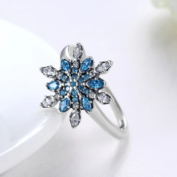 UFOORO 2017 Nové starožitné zásnubný prsteň luxusné snowflake Prst Krúžky s Modrým cz Bijoux pre ženy a dámy anel darček