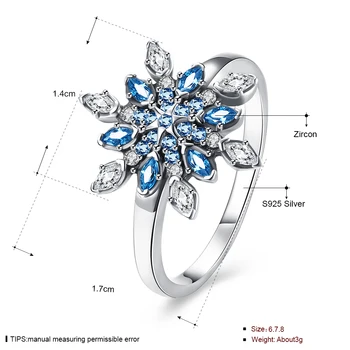 UFOORO 2017 Nové starožitné zásnubný prsteň luxusné snowflake Prst Krúžky s Modrým cz Bijoux pre ženy a dámy anel darček