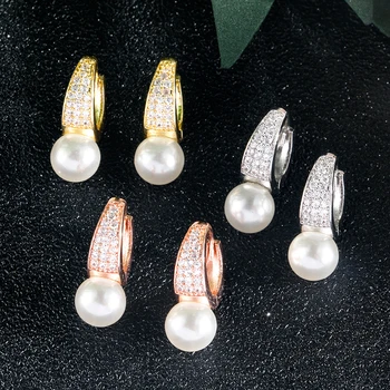 UILZ Módne Lesklé Malé Pearl & Cubic Zirconia Drop Earrngs pre Ženy Elegantné Temperament Svadobné Šperky, Zásnubné Darček 2463