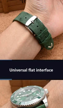 Ultra tenká, mäkká ručné pštrosie kožené čierne a zelené hodinky remienok pre vodné ghost 18 20 22m sledovať popruhy