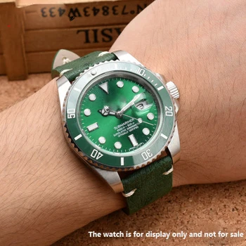 Ultra tenká, mäkká ručné pštrosie kožené čierne a zelené hodinky remienok pre vodné ghost 18 20 22m sledovať popruhy