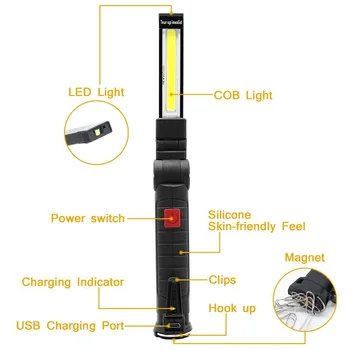 Ultrafire Prenosné 5 Režime KLASU Lanterna USB Vstavaný Nabíjateľná Baterka KLASU Magnetické Pracovné Svetlo luz bleskové svetlo, magnetické